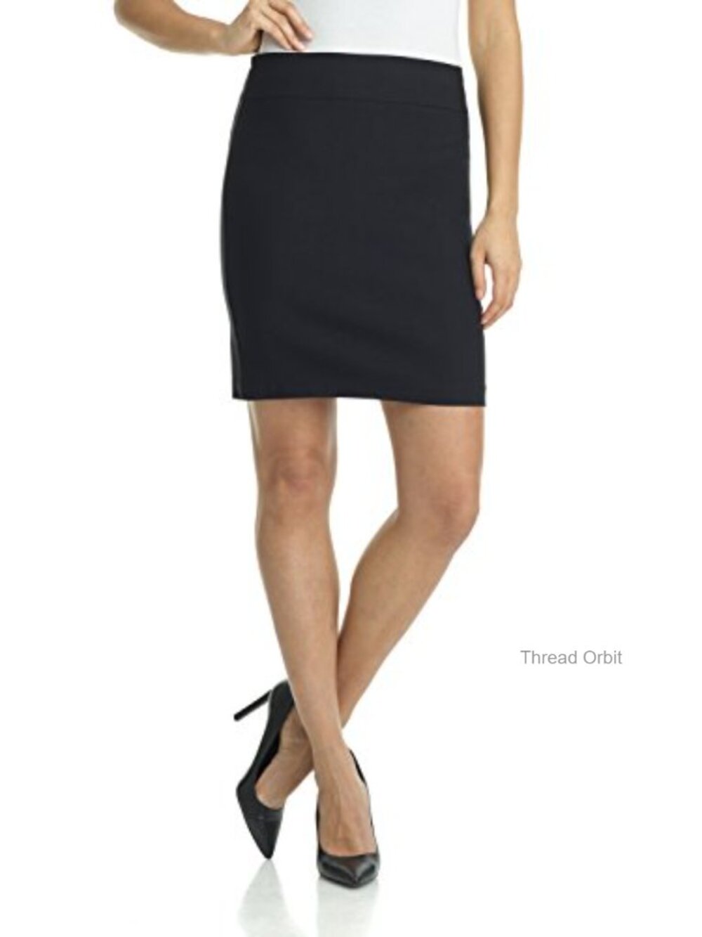 Stretch Pencil Skirt Pull-On Comfort Waistband Above Knee Work